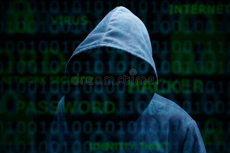 Hooded silhouette of a hacker royalty free stock photos