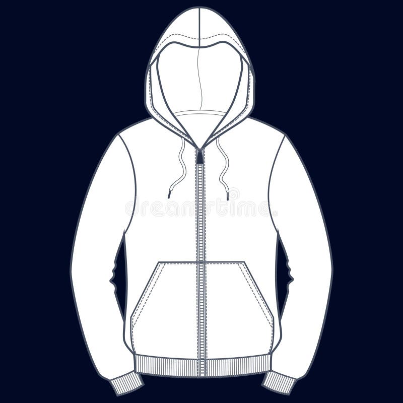 Hooded or Hooded Sweater, Front and Back, Drawing Flat Sketches with ...