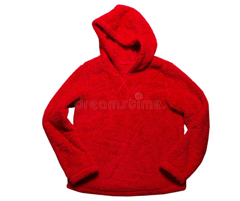 Hooded Sweater Isolated on White Background, Red Plush Hoodie Mock Up ...