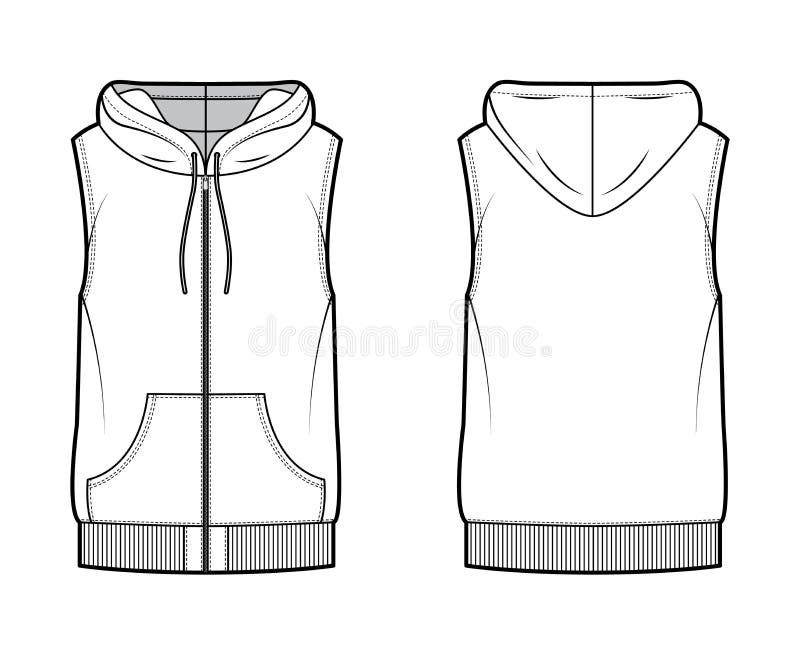 Hooded Vest Puffer Waistcoat Technical Fashion Illustration with ...