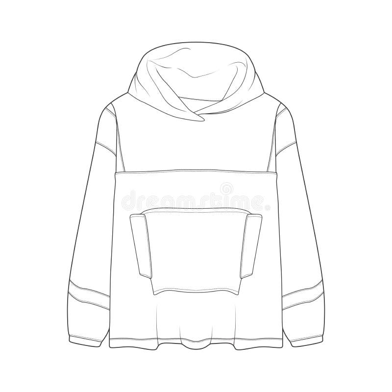 Hoodie oversized outline drawing vector, hoodie oversized in a sketch style, trainers template outline, vector Illustration.