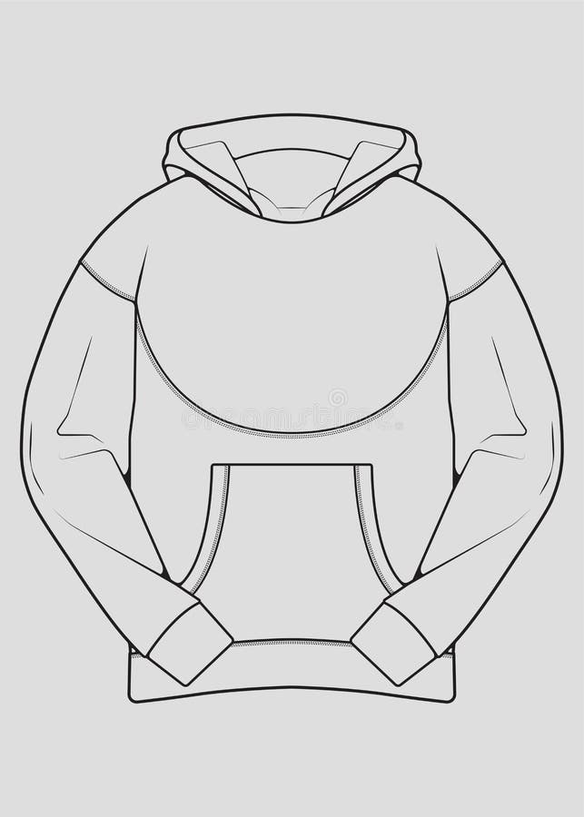 Hoodie Oversized Outline Drawing Vector, Hoodie Oversized in a Sketch ...