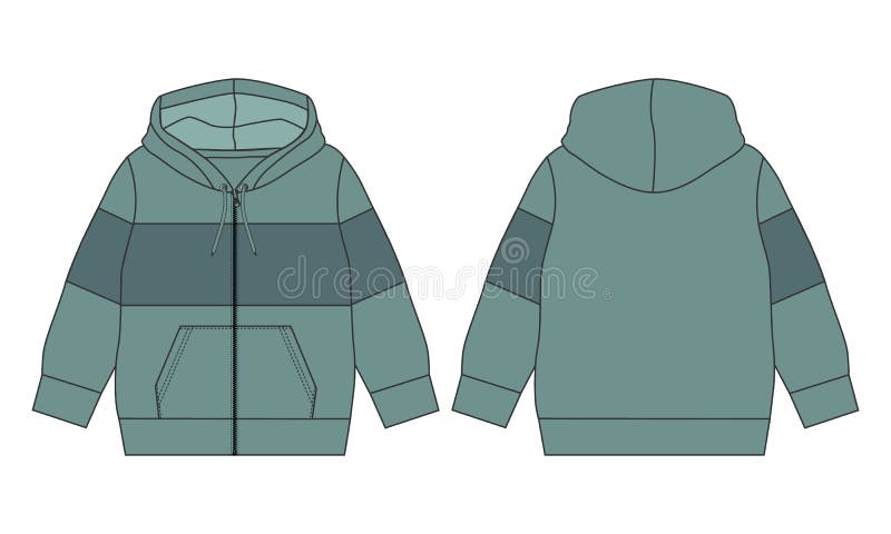 Hoodie. Technical Fashion Flat Sketch Vector Template Front and Back ...