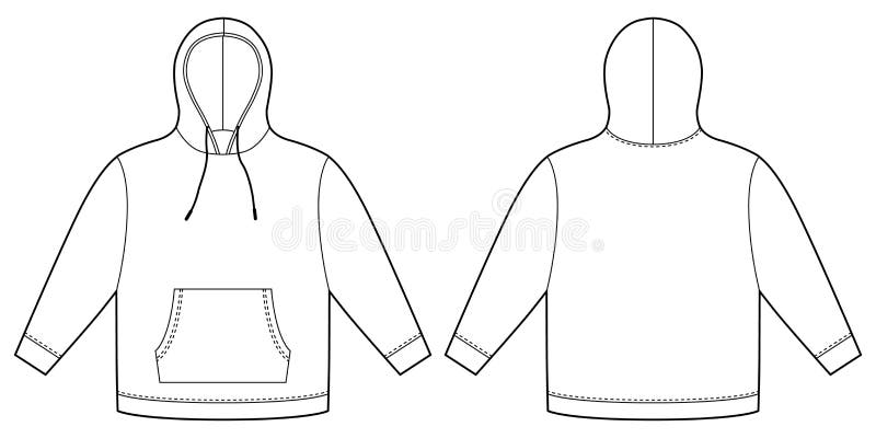 Men Hoodie Technical Sketch. Mockup Template Hoody Stock Illustration ...