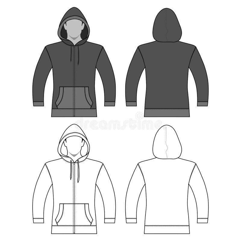 Hoodie Zipper Template Front, Back Views Stock Vector - Illustration of ...