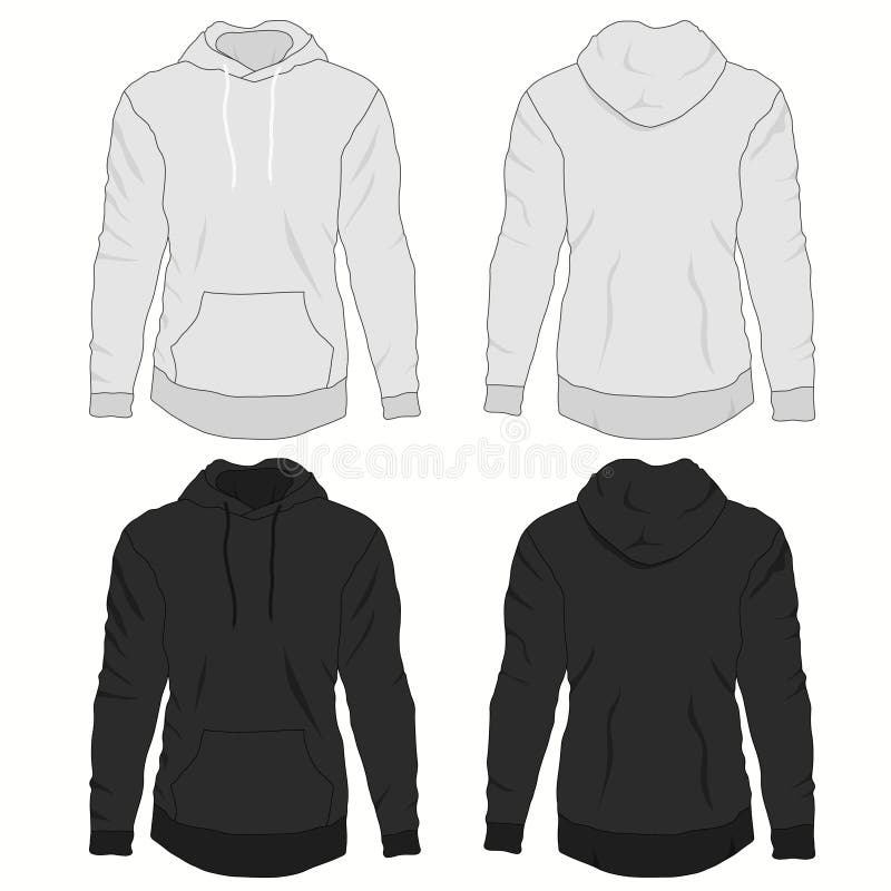 Hoody Fashion Technical Drawings. Flat Templates on White Background ...