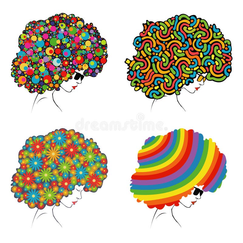 Hoofd van een meisje met ongebruikelijk gekleurd abstract haar vector illustratie Hoofd van een meisje met ongebruikelijk gekleurd abstract haar vector illustratie