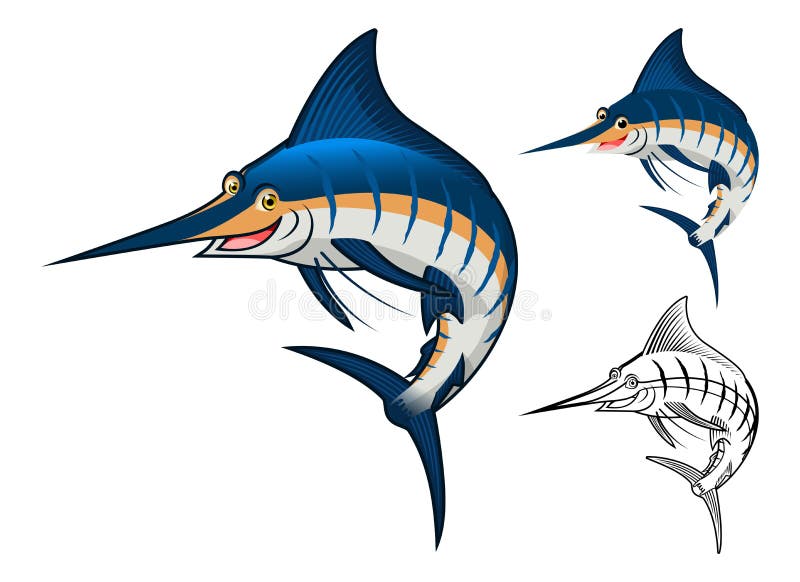 Hoog - Ontwerp en Lijn Art Version van kwaliteits het Blauwe Marlin Cartoon Character Include Flat royalty-vrije illustratie Hoog - Ontwerp en Lijn Art Version van kwaliteits het Blauwe Marlin Cartoon Character Include Flat royalty-vrije illustratie