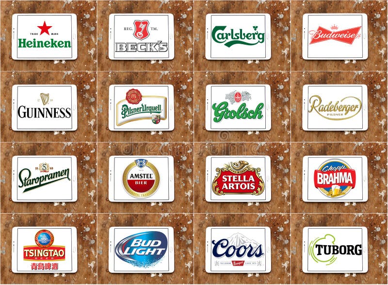 Top bekende biermerken en logo's stock afbeelding