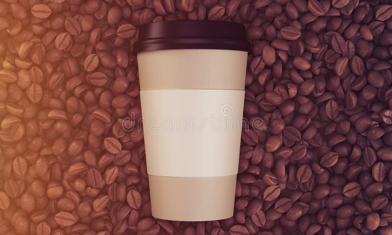 Hoogste mening van document gestemde kop van koffie op zijn bonen, vector illustratie Hoogste mening van document gestemde kop van koffie op zijn bonen, vector illustratie