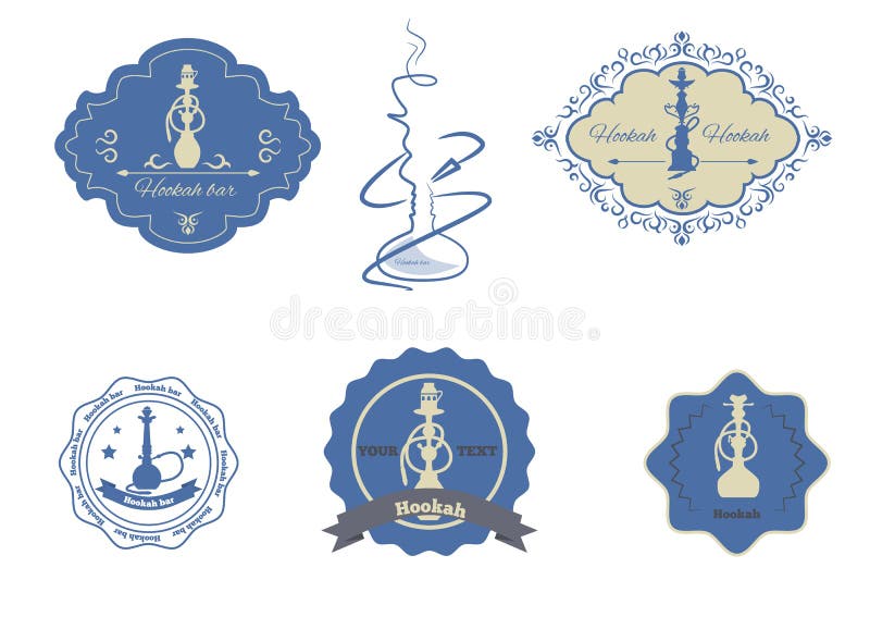 Hookah emblems set vector illustration