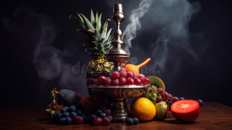 hookah, fruit, smoke hookah tobacco refill concept. hookah, fruit, smoke hookah tobacco refill concept