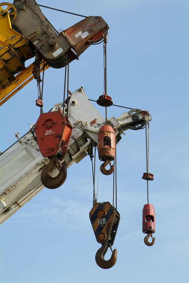 Hooks of several mobile cranes