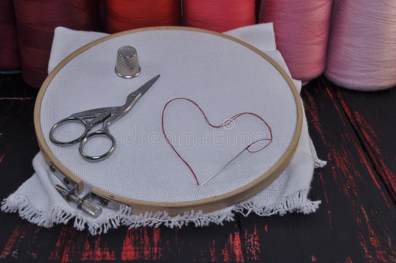 Hoop with Canvas for Embroidery Stock Image Image of closeup, thread