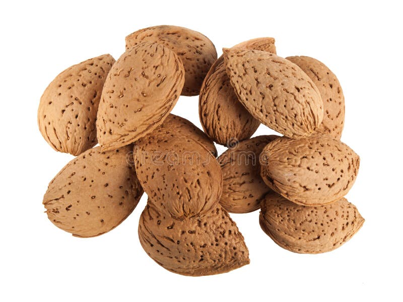 Hoop van amandelen op witte achtergrond stock afbeelding