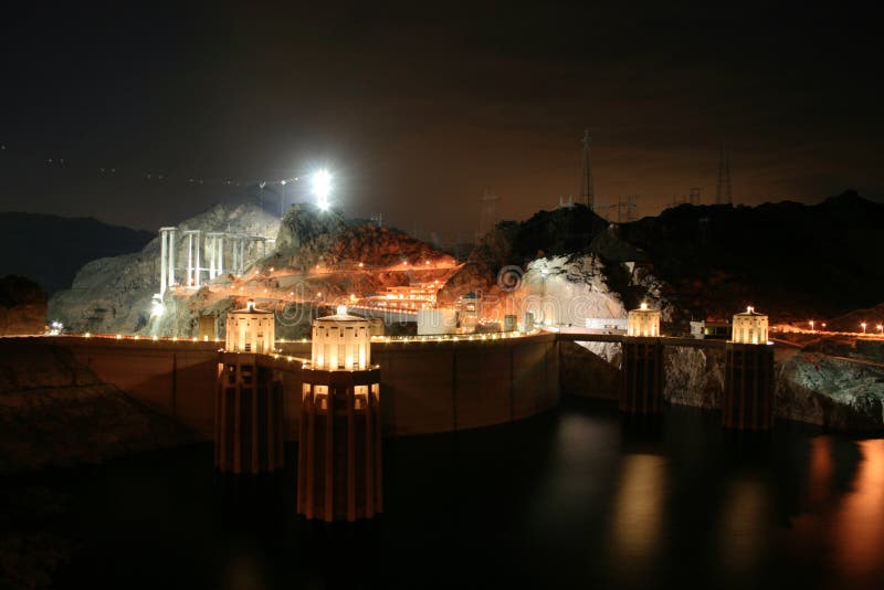 Hoover Dam at night stock image. Image of glow, colorado 4395643