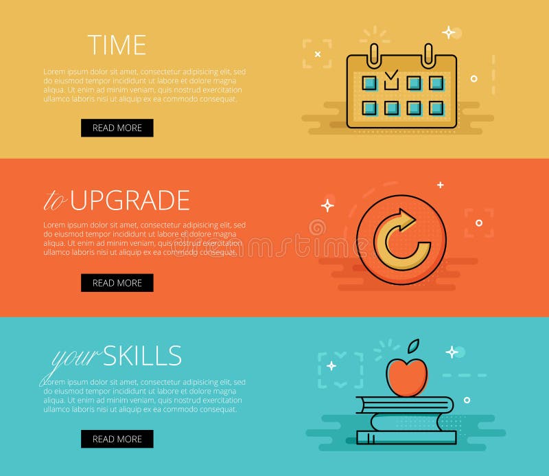 Hora de actualizar sus habilidades Banderas del vector fijadas libre illustration Hora de actualizar sus habilidades Banderas del vector fijadas libre illustration