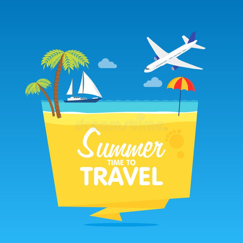 Hora de viajar, las vacaciones de verano, Vector el fondo plano y se oponen el tamplate de las insignias de los ejemplos libre illustration Hora de viajar, las vacaciones de verano, Vector el fondo plano y se oponen el tamplate de las insignias de los ejemplos libre illustration