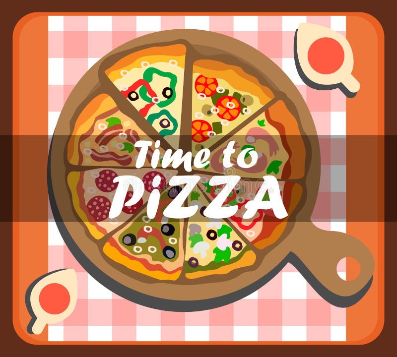 Hora para plantilla social de la bandera del vector de la pizza la medios stock de ilustración Hora para plantilla social de la bandera del vector de la pizza la medios stock de ilustración