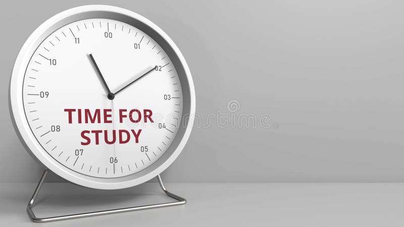 Hora que revela para el texto del estudio en la cara de reloj Representación conceptual 3d. Cara de reloj con el texto que revela 3D conceptual