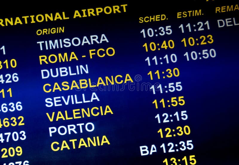 Airliner arrival times displayed on a computer monitor. Airliner arrival times displayed on a computer monitor