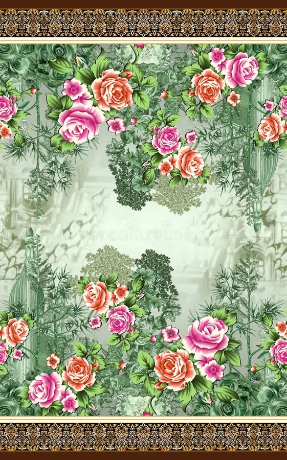 Horisontalgräns med blomman stock illustrationer