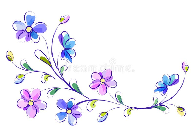 Horisontalvit bakgrund med blåa blommor vektor illustrationer