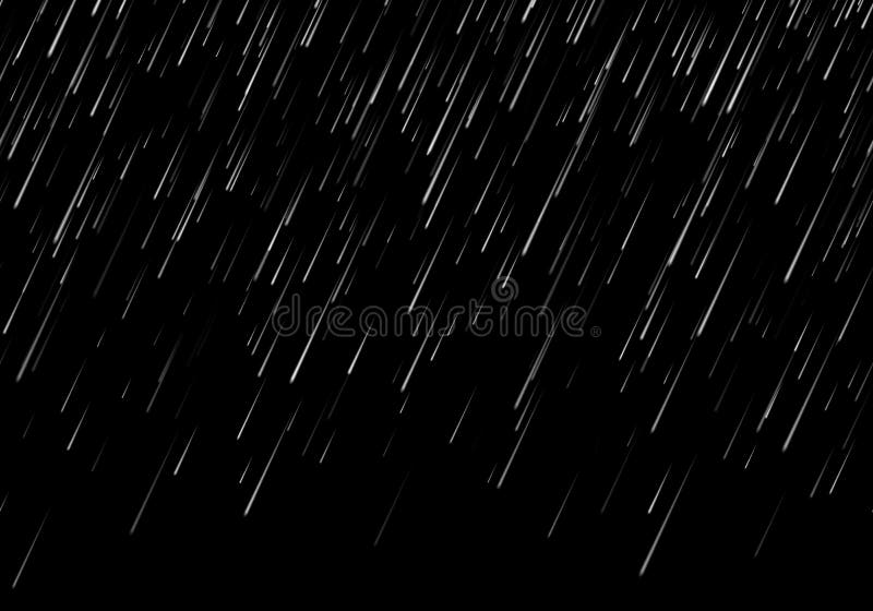 Horisontell, sömlös regn, effekt Regnfall isolerat i mörk bakgrund Vector stock illustrationer