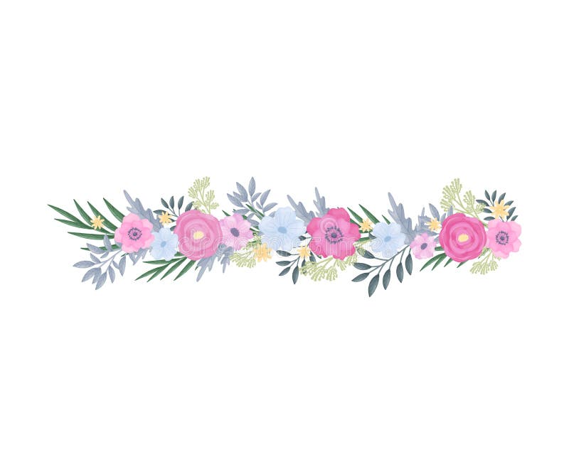Horisontellt blomsterarrangemang Vektorbild på en vit bakgrund royaltyfri illustrationer