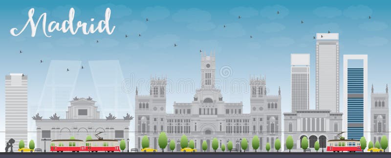Horizon de Madrid avec les bâtiments gris et le ciel bleu illustration stock Horizon de Madrid avec les bâtiments gris et le ciel bleu illustration stock