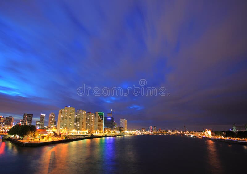 A view of a Rotterdam panorama at night. A view of a Rotterdam panorama at night