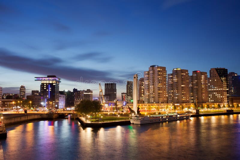 City centre of Rotterdam at night in Netherlands, South Holland province. City centre of Rotterdam at night in Netherlands, South Holland province.