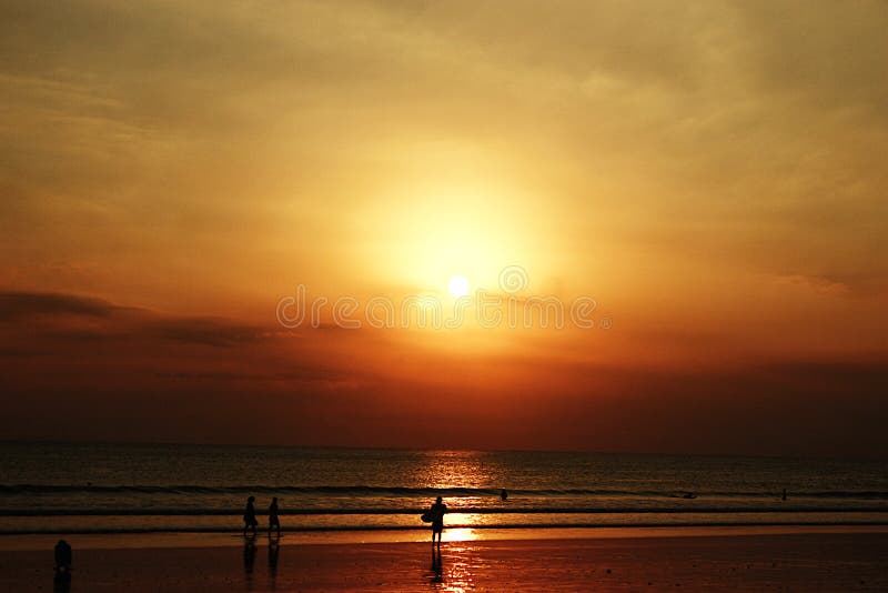 The beauty of the coastline in Kuta Bali , Indonesia at sunset