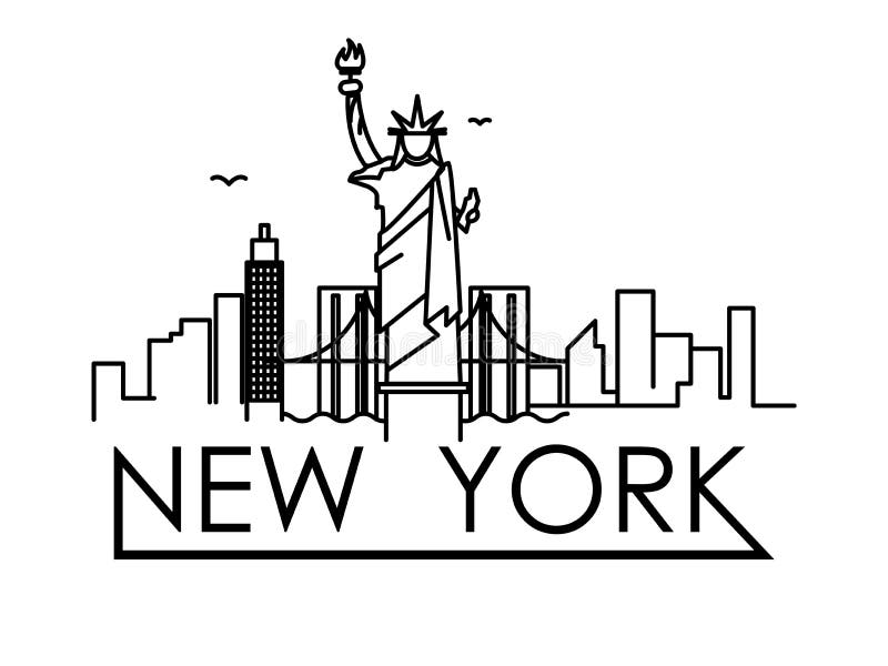 Horizon linéaire de New York City avec la conception typographique illustration de vecteur Horizon linéaire de New York City avec la conception typographique illustration de vecteur