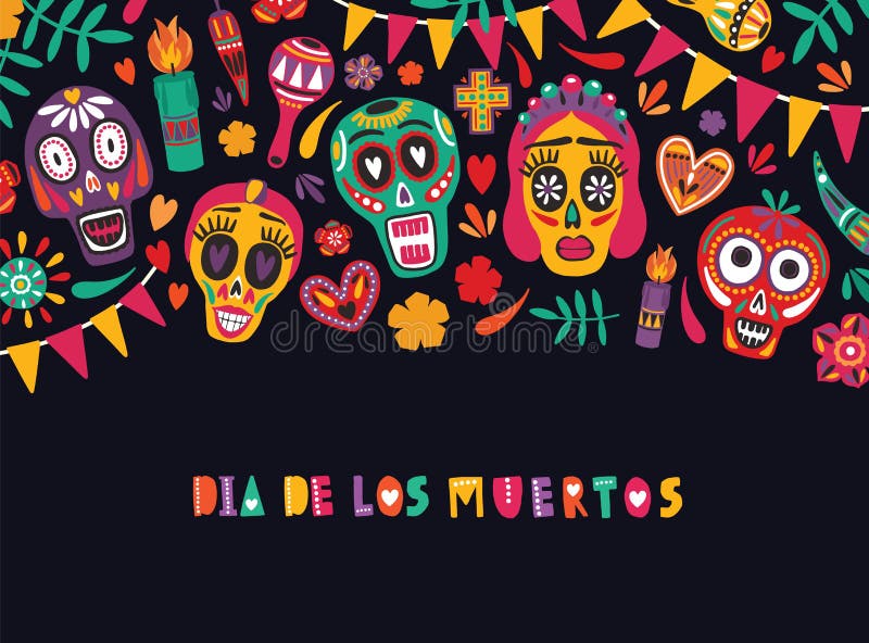 Horizontal Banner Template With Dia De Los Muertos Inscription