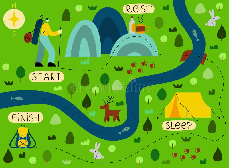 Hiking map stock illustration. Illustration of hike - 237037969