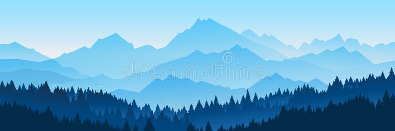 Horizontal banners of hills coniferous wood