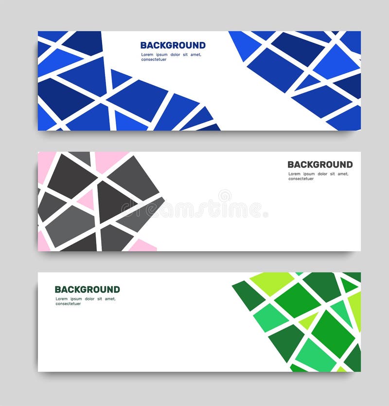 Horizontal banners in mosaic style. Set for design web pages, advertising. Vector