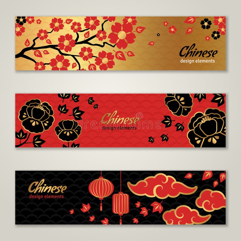 Horizontal banners set with 2020 chinese new year Vector Image