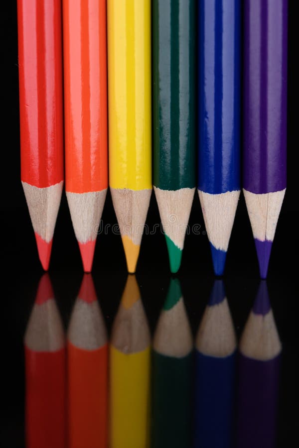 Colored Pencils Laying In Row Colorful Rainbow Set Stock