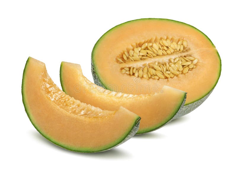 Horizontal de melon et de morceaux de cantaloup d'isolement sur le blanc