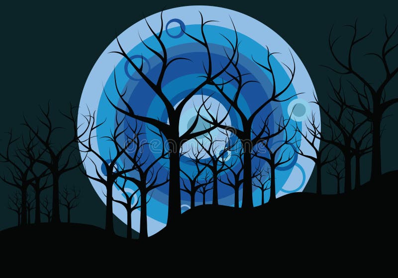 Horizontal de nuit : arbres et la lune illustration libre de droits Horizontal de nuit : arbres et la lune illustration libre de droits