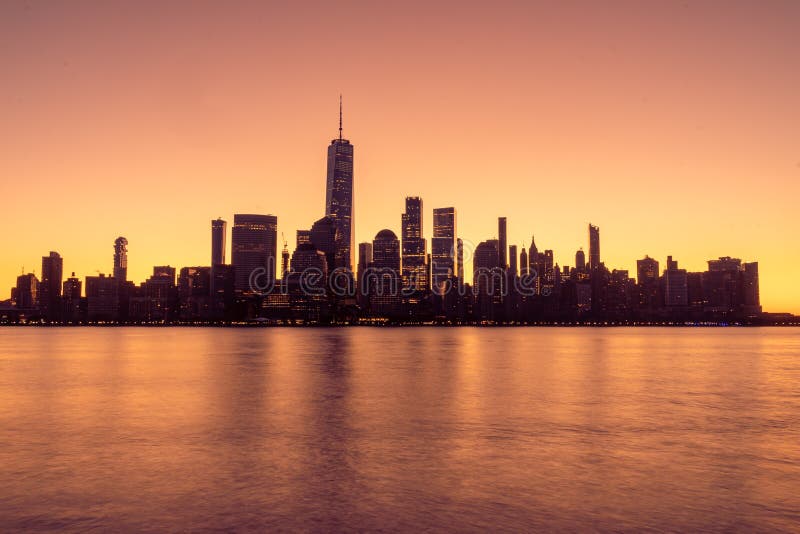 Horizontal Early Morning View of the New York City Skyline at Sunrise ...