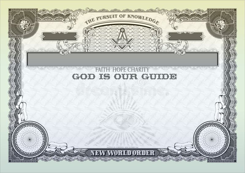 Horizontal form for creating a Masonic certificate multicolor stock illustration
