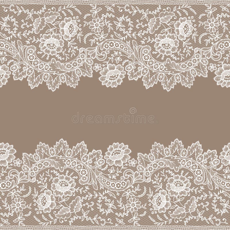 Horizontally seamless beige lace background with lace borders