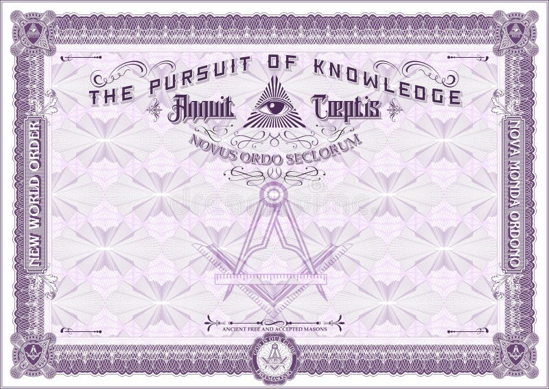 Horizontal Masonic Certificate Purple vector illustration