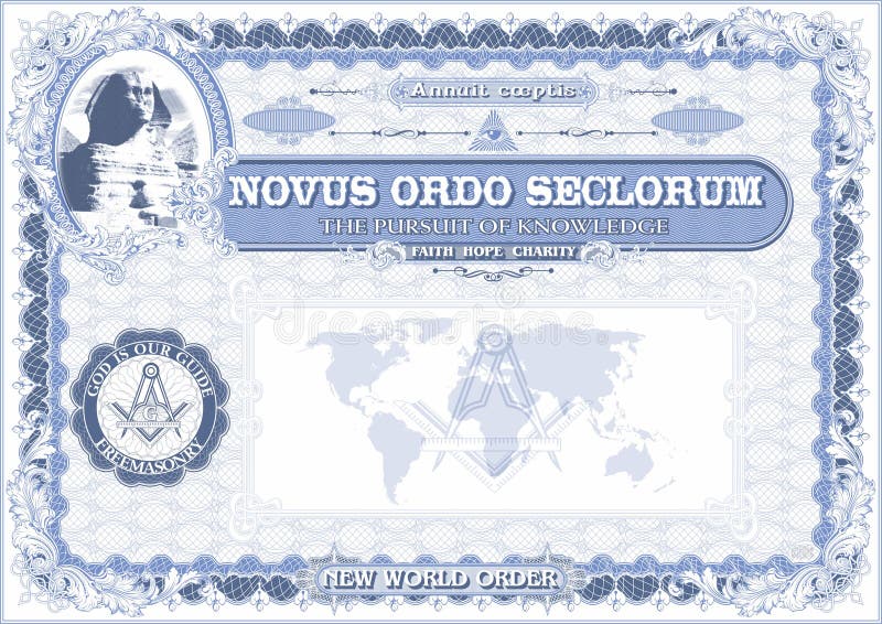 Horizontal Masonic document. A4 format. blue stock illustration