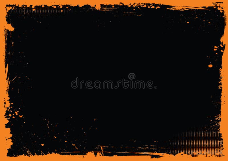 Horizontal orange and black Halloween background, grunge border