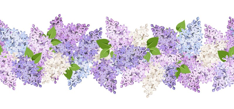 Horizontal seamless background with lilac flowers. Vector illustration.