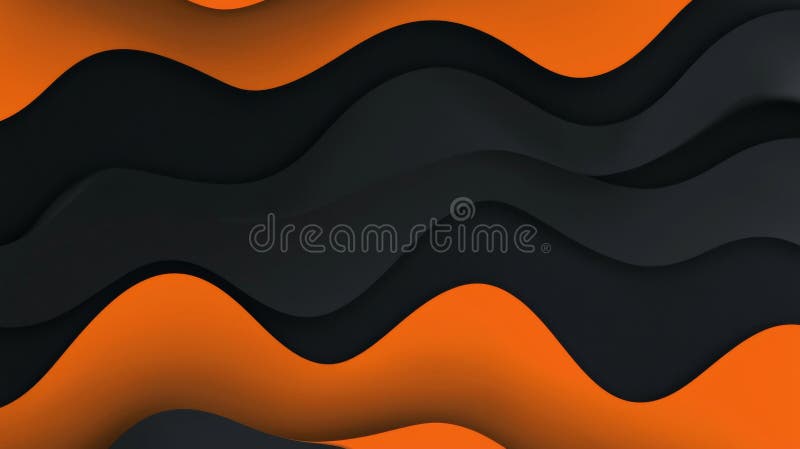 Horizontal seamless pattern featuring layered wavy shapes in vibrant orange and deep black, creating a dynamic and royalty free stock photos